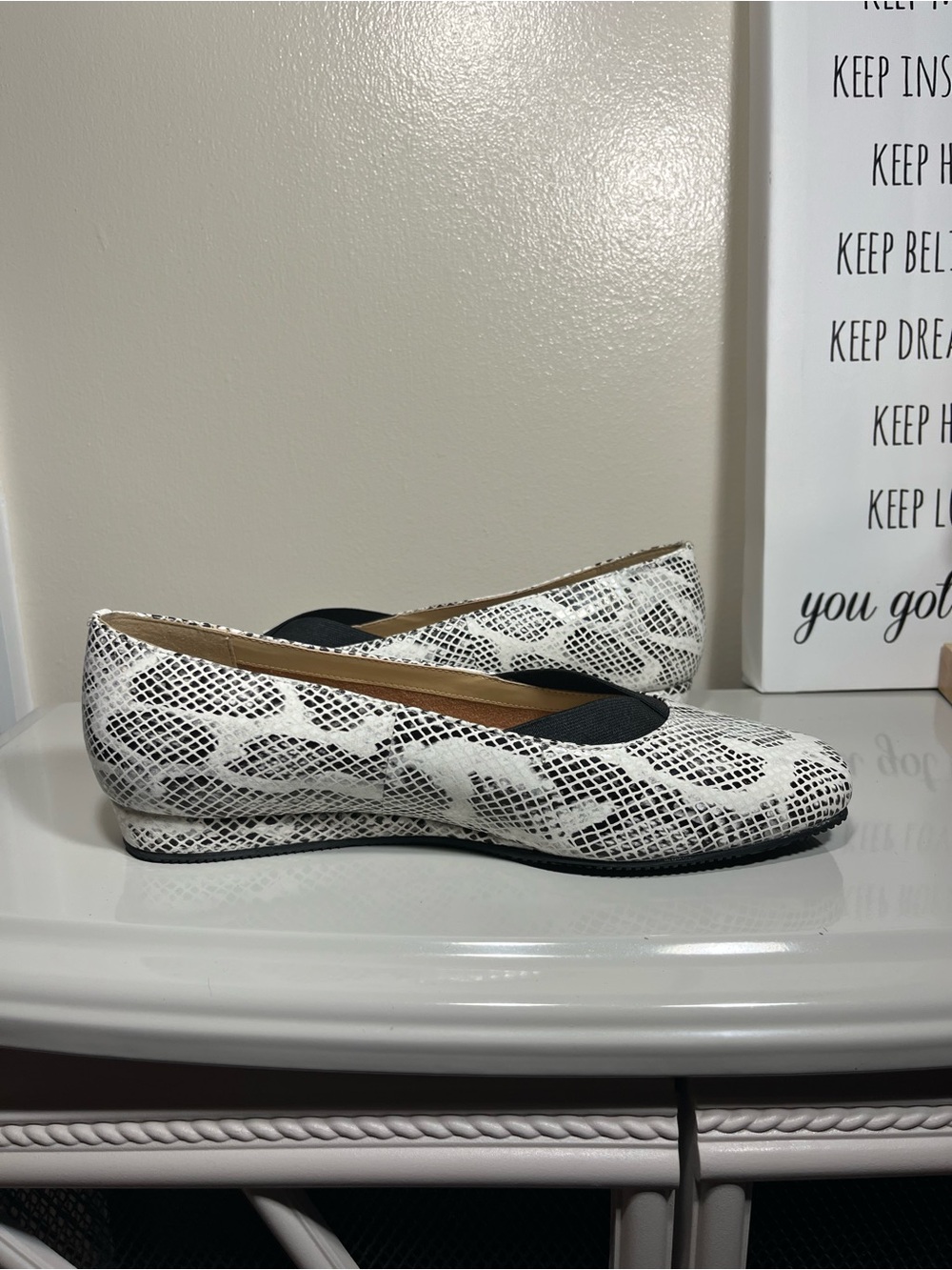 SoftWalk White Snake-Print Slip-On Flats - 8.5W
